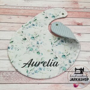Baby, Kids Bib named &quot;Eucalyptus Sea Green&quot; Waffle Lpique, Personalized, After Wish with Biting Ring, Griffin, Bunny Ears