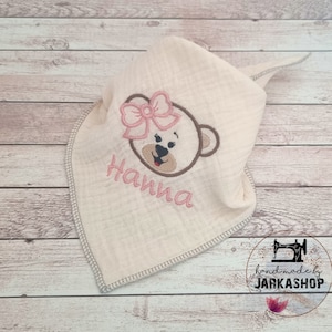 Musselin Triangular Scarf "Teddy Girl" embroidered with name, Personalized, Scarf, Baby Scarf, Muslin Scarf, Child, Baby