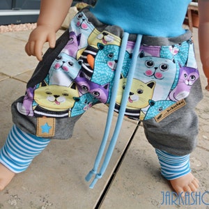 Gr. 62 sweat baggy pants &quot;cat turquoise gray&quot;, baby pants, children&#39;s pants, sweat pants, pants with pocket, wax pants, pump pants, harem pants