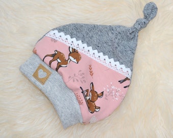 Knot hat with cuffs "Bambi" pink/gray