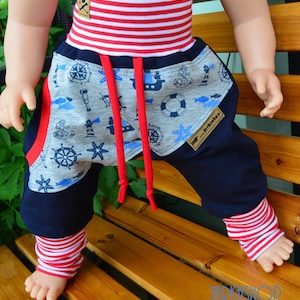 size 44 - 122 Sweat-Baggy-Pants &quot;Maritim&quot; blue-red, baby pants, children&#39;s pants, sweatpants, trousers with pocket, wax pants, pants, harem pants