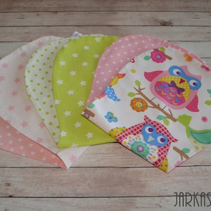 Spitting cloths set of 3 included with name &quot;Owls pink - green&quot;, personalization