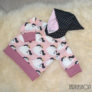Gr.62 Hoodie/Kaputzenpullover/Hoodie with Kaputze/Pullover with Kaputze, Sweatschirt &quot;Unicorn Pink-Black&quot;