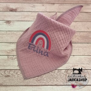 Muslin triangular scarf "Rainbow old pink" embroidered with name, Personalized, Scarf, Baby Scarf, Muslin Scarf, Child, Baby