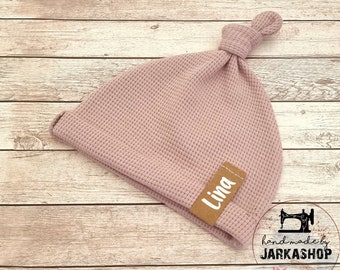 Knotted hat made of your choice of sweatshirt fabric, jersey or waffle knit, personalized with a name upon request, baby hat, hat, children's hat