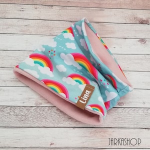 Baby/children&#39;s loop scarf, &quot;Rainbow light blue-colorful&quot; as desired with name, winter tube scarf, loop scarf, children&#39;s scarf, personalization