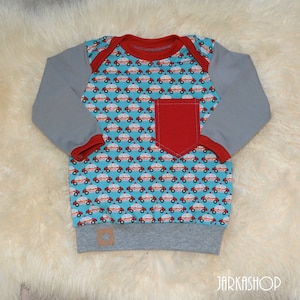 Size 68 T-Shirt &quot;Cars POLICE&quot; turquoise-grey-red, long sleeve shirt, long sleeve, car, sweater, child, boy