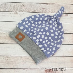 Knotted muslin hat with cuffs,&quot;dots light blue-white&quot;, hat, baby hat, children&#39;s hat, muslin hat, summer hat