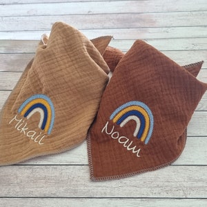 Muslin triangular scarf &quot;rainbow&quot; embroidered with name, Personalized, Scarf, Baby scarf, Muslin scarf, Child, Baby
