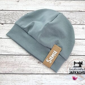 Gr. 38-40KU Light baby/children beanie, cotton jersey cap, cap with name, &quot;old green&quot;, cap, girl, young, baby cap, children&#39;s cap