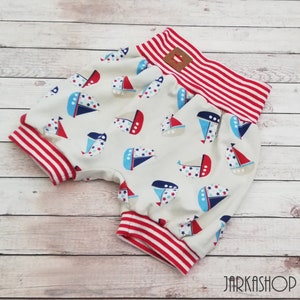 Size 68-74 Shorts &quot;Sailing ships blue-red-beige&quot;, summer pants, shorts, maritim