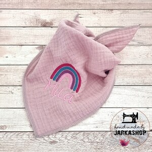 Muslin triangle scarf "Rainbow Old Pink" embroidered with name, Personalized, Neck scarf, Baby scarf, Muslin neck scarf, Child, Baby
