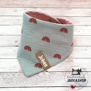 Baby Reversible Scarf &quot;Waffle Puffé-Muslin Rainbow Old Green&quot;, Personalized, Scarf, Baby Scarf, Scarf with Name
