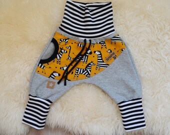 Size 44 - 122 Sweat-Baggy-Pants &quot;Zebras&quot; mustard-grey-black, baby pants, children&#39;s pants, sweat pants, pants with pocket, wax pants, pump pants, harem pants