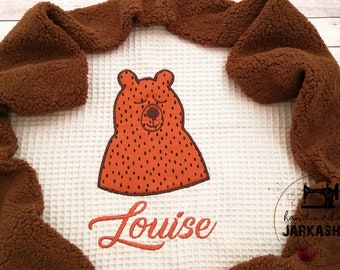 Manta de bebé llamada "Oso -brown waffle lpique peluche de peluche", manta de arrastre, manta, manta de cochecito, almohadilla de envoltura para sobre la marcha