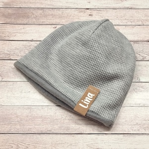 Winter-Long-Beanie "Waffle Knit Jersey light grey mottled" by wish with name, personalization, baby cap, cap, children's cap