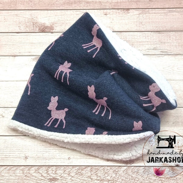 Baby/Children Loop Scarf, "Reh/Bambi jeansblau-rosa" by name, Winter Hose Scarf, Loop Scarf, Children's Scarf, Personalization