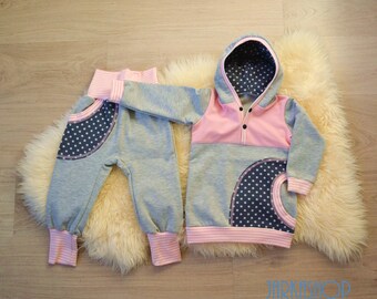 Size 86; 2 tlg. Babyset "Points" pink/grey