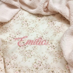 Baby blanket with the name &quot;Röschen zart&quot; cotton with teddy fabric, crawling blanket, cuddly blanket, stroller blanket, changing mat for on the go