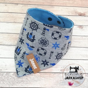 Baby reversible neck scarf &quot;Maritim blue-grey&quot;, personalized, neck scarf, baby scarf, children&#39;s scarf, triangle scarf, neck scarf with name