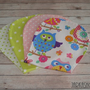 Spitting Cloths Set of 2 Included with Name &quot;Owls Pink - Green&quot;, Personalization, Baby Set