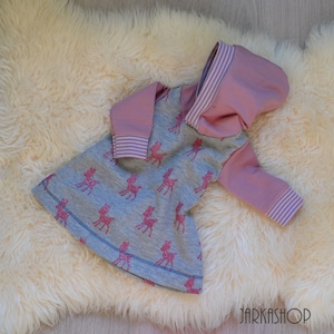 Size 68 Sweat Hooded Girls Dress Longshirt Tunic Long Sleeve Rehkidz Pink/Grey Warm Dress Winter Autumn Dress Hooded Dress