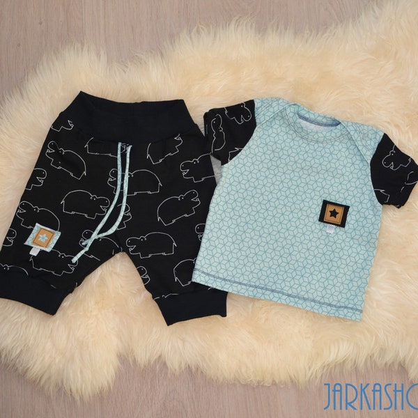 Gr. 74; 2 tlg. Babyset "Nilpferd" black/mint