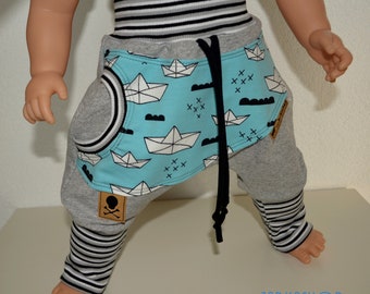 Size 44 - 122 Sweat-Baggy-Pants "Schiffchen" blue, baby pants, children's pants, sweat pants, pants with pocket, wax pants, pants, harem pants