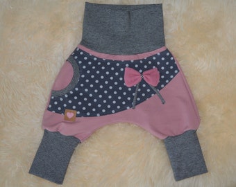 Size. 44-122 Sweatbaggy pants "dots" gray, old pink with bow, pumphosis, sweathose, pants, children, baby, guard pants, harem pants, girls