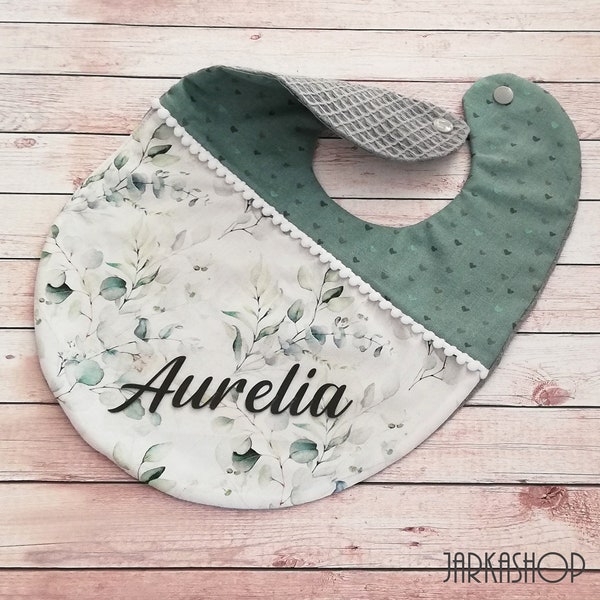 Baby, Children's Bib named "Eucalyptus Old Green/Sea Green" Latz with Name , Personalized, After Wish with Biting Ring,Greifling,Bunny Ears