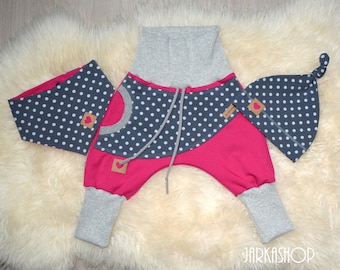 Size 44-122; 3 tlg. Baby set "dots" pink gray, pumphosis, knot hat, humstube, sweathosa, pants, children, baby, guard pants,