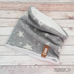 Baby/Kids Winter Loop Scarf,&quot;Alpine Fleece Light Grey Stars&quot; by Wish with Name, Tube Scarf, Loop Scarf, Kids Scarf, Personalization