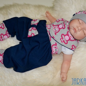 Gr. 50/56; 3 pcs. Erstlingsset/Babyset &quot;Monkey&quot;