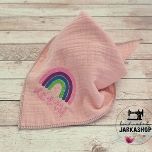 Muslin triangular scarf &quot;Rainbow nuderosa&quot; embroidered with name, Personalized, Scarf, Baby scarf, Muslin scarf, Child, Baby