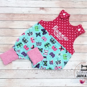 Only size 56 romper baby, dungarees, baby clothes &quot;butterflies mint pink&quot; as desired with name, romper, gift for birth