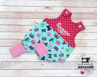 Only size 56 romper baby, dungarees, baby clothes "butterflies mint pink" as desired with name, romper, gift for birth