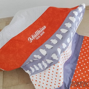 Baby blanket with the name &quot;Penguins Grey-White-Orange&quot;, crab blanket, cuddly blanket, stroller blanket, changing pad for on-the-go, waffle lpique