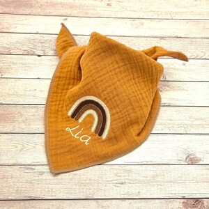 Muslin triangular scarf &quot;Rainbow&quot; embroidered with name, personalized, neckerchief, baby neckerchief, muslin neckerchief, child, baby