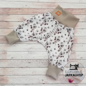 size 62 muslin pants &quot;cotton flowers white-beige&quot;, pants, baby pants,children&#39;s pants,baby,child,mitwachshosse,haremhose,young,girls