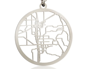 Custom Cutout Map Sterling Silver Large Circle Necklace