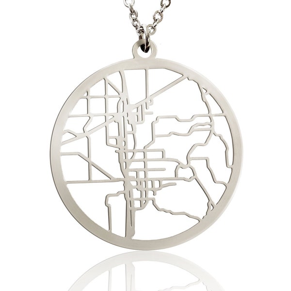 Custom Cutout Map Sterling Silver Large Circle Necklace