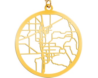 Custom Cutout Map Gold Filled Large Round Necklace