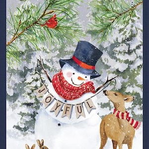 Joyful Snowmen charming snowman panel by Barb Tourtillotte for Henry Glass Fabrics, 2093P-77
