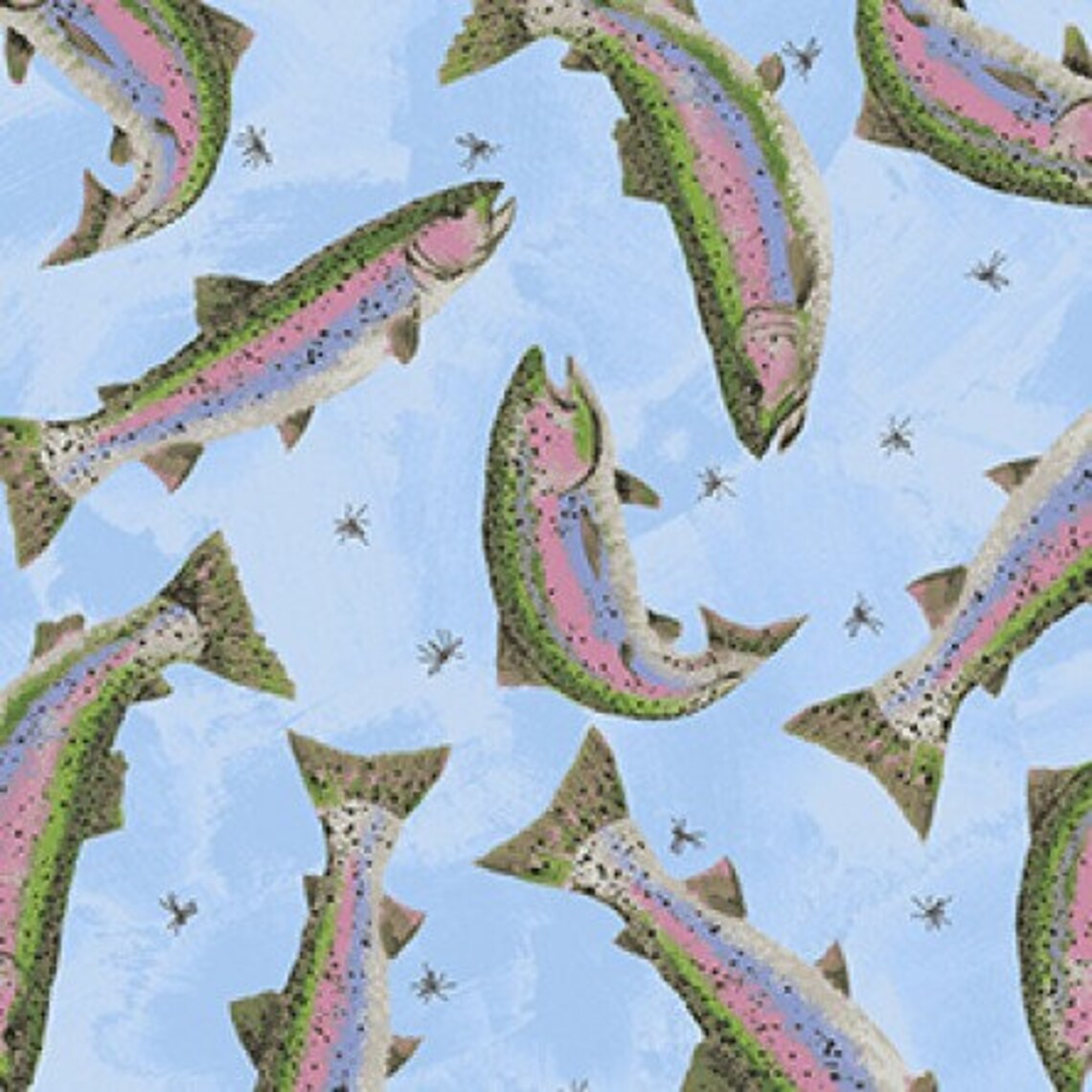 Rainbow Trout on Blue Print From the Open Sky Fabric - Etsy