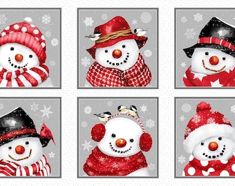 NEW FLANNEL! Adorable Snow Crew plush block FLANNEL panel, F1284-89