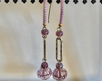 Czech Glass Dangle Earrings: Gold & Rose Marquis Statement Jewelry