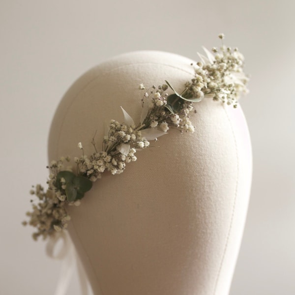 Couronne d'eucalyptus séchée pour la mariée / Bleach Ruscus / Toddler, Demoiselles d'honneur / Flower Girls / Rustic Wedding Flower / Babys Breath Hair Crown