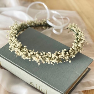 Babies Breath Floral Wreath | Dried Gypsophila Headpiece | Baptism Hair Accessories | Christening Gift For Girl| Bridesmaids Hair