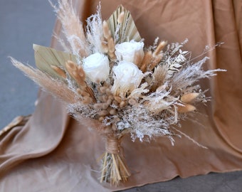 Dried White Bouquet /Pampas Bouquet/ Wild Flower Bouquet/ White Boho Wedding Flowers / white Bridal Bouquet/ White Bridesmaids Bouquet