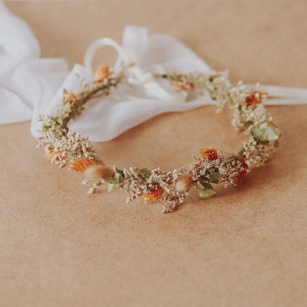 Couronne de couleur automne / Couronne de fleurs orange brûlé / Mariage bohème / Halo floral / Couronne d'automne / Bandeau pour tout-petit / Cadeau de baptême pour fille / Mariage bohème